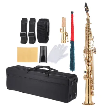 Месинг прав сопран саксофон Bb B плосък духов инструмент естествена черупка ключ резба модел с калъф саксофон аксесоар