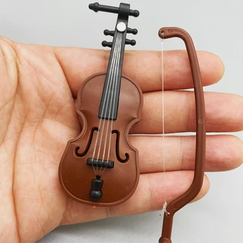 Мини миниатюрна цигулка нетоксична 1/12 дървена настолна цигулка декорация ръчно изработена домашна декор занаяти без мирис кукла къща аксесоари