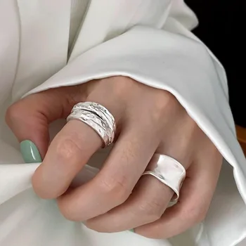 Мода S925 Сребърно покритие гладка широк пръстен пръст за жени момичета парти пънк хип-хоп бижута подаръци аксесоари jz834