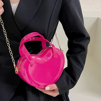 Мода сърце форма crossbody чанти за жени нови твърди Pu кожа рамо чанта случайни дами чанти дизайнер жени чанти