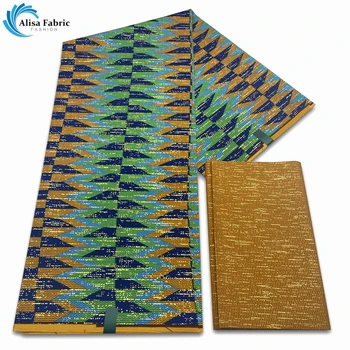 Моден печат Анкара плат африкански златен восък плат 100% памук Гана Нигерия стил Pagne 2 + 4 ярда Шевни материали VLG-08