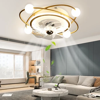 Модерен вентилатор на тавана с LED светлина Начало Всекидневна Спалня Таванно осветление Приложение за дистанционно управление Регулируеми 6 вентилаторни светлини за скорост на вентилатора