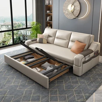 Модерна проста многофункционална всекидневна Разтегателен диван за съхранение Спалня с регулируема облегалка Луксозна Divano Letto Мебели за дома WKSB