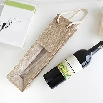 Модна чанта за съхранение на вино гладка повърхност водоустойчива юта червено вино подарък чанта бира бутилка организатор торбичка