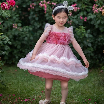 Момиче принцеса рокля деца флорални пластове рокля лято детски без ръкави парти пола рокля бебе церемония рокли