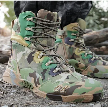 Мъже Бойни военни ботуши Мъжки маратонки Обувки за пешеходно ходене Мъжки обувки за лов в джунглата Ботуши до глезена Дишаща тактическа пустинна обувка