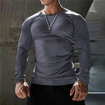 Мъжки върхове Пролет Есен Ежедневни тениски О-образно деколте Raglan ръкав Цвят Мъже T Ризи Съвпадение Фитнес Фитнес Пуловер Tops Улично облекло