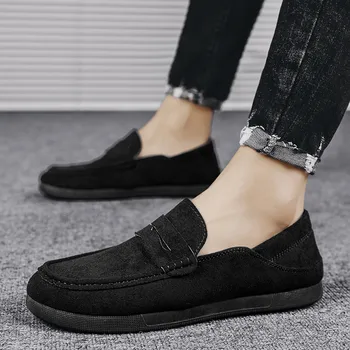 Мъжки ежедневни мокасини обувки модерен нов модел прост чист цвят удобни обувки кръгли пръсти плоско дъно изкуствена велур маратонка