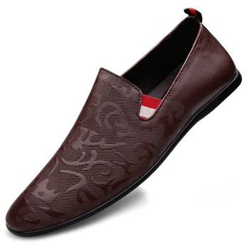 Мъжки обувки Бизнес Официални мокасини Естествена кожа Удобно приплъзване на обувки Класически ежедневни апартаменти Марка Ръчно изработени обувки