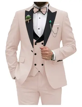 Най-новите мъже костюми палто панталони сватбени костюми дизайни рокля смокинг 3 броя тънък годни мъжки снаждане ревера костюм homme младоженеца най-добрите мъже