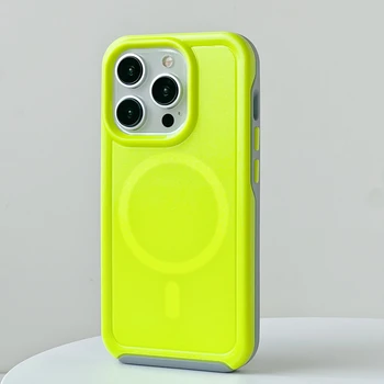 Неоново цветно безжично зареждане за калъф Magsafe за iPhone 15 Pro Ma 11 12 13 14 Pro Max удароустойчива броня матово твърдо пластмасово покритие
