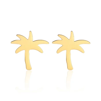 Неръждаема стомана хавайски палмово дърво летен плаж деликатна мода Stud обеци бижута подарък за жени