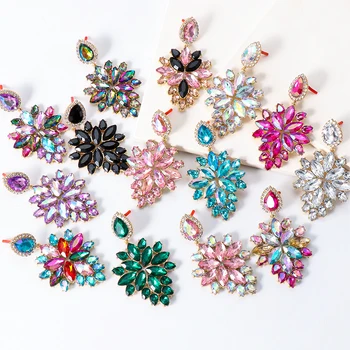 Нов дизайнер Цветни кристални висящи обеци Ръчно изработени метални луксозни барокови бижута за жени Лятно парти 2022 Trend