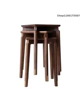 Нов китайски стил всички масивно дърво малък стол дома хол стол черен орех малък стол за хранене подреждане квадратна табуретка