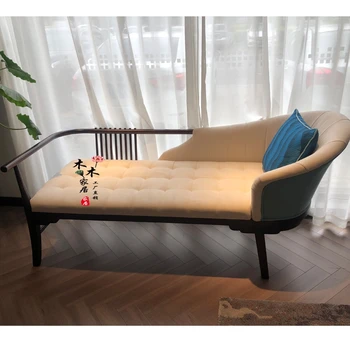 Нов китайски стил масивно дърво шезлонг, крак пейка, модерна проста спалня, табуретка до леглото, хол диван стол
