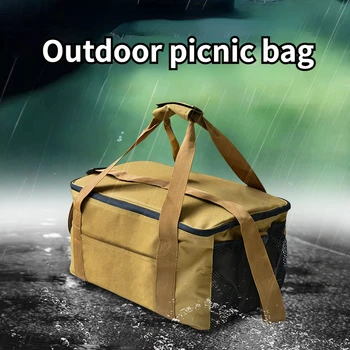Нова външна кухненска чанта за съхранение Къмпинг съдове за готвене Преносима чанта за пикник чанта Голяма преносима ленена жълта чанта за пътуване