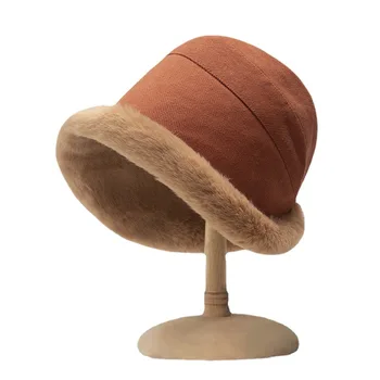 Нова зимна шапка Женска есенна и зимна риболовна шапка Плюшена удебелена рибарска шапка Широка периферия Топла къдрава шапка за басейн
