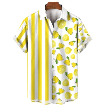 Нова лятна мода Мъжка хавайска риза Плодова 3D отпечатана риза с копчета Унисекс улица Хараджуку Спортна риза с къс ръкав