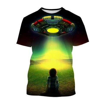 Нова тениска за НЛО Мъже / Жени Hipster 3D Summer Harajuku Tops Космически кораб Alien мека и удобна тениска