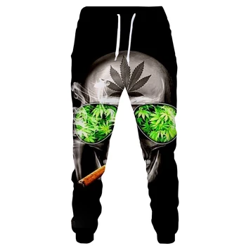Нови мъже/жени зелен кленов лист плевели смешно 3D печат мода анцузи Crewneck хип-хоп панталони плюс размер S-7XL улично облекло мъже