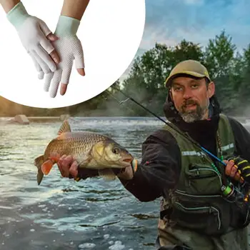 Нови риболовни ръкавици Нехлъзгащ се улов на риба Рибар Черен материал Найлон Защита Сива ръка Бял S3H3