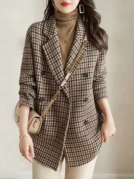 Ново през пролетта Есен хрътка вълнен палто корейски мода дамско облекло яке елеганс офис дама вълна палто