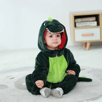 новородено бебе зелен динозавър пижама облекло момче момиче бебе ританки животински аниме костюм облекло качулка зимни гащеризони гащеризон