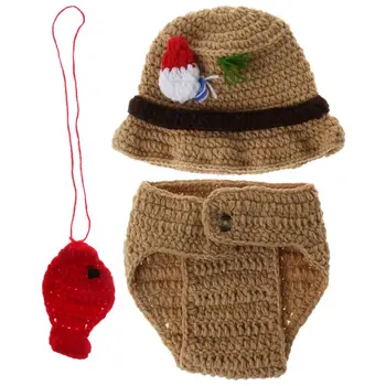 Новородено рибар костюм фотозаснемане дрехи шапка панталони бебе плетене гащеризон най-високо качество