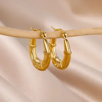 Обеци от неръждаема стомана релефни кръст стил за жени пиърсинг ухо декорация мода златен цвят бижута аксесоари подарък