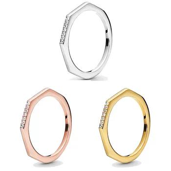Оригинални моменти Индустриален модерен геометричен многостранен пръстен за жени 925 стерлинги сребърен сватбен подарък модни бижута