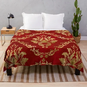 Ориенталски реколта дамаска модел - червено и златно хвърлят одеяло каре на дивана диван хвърлят одеяла