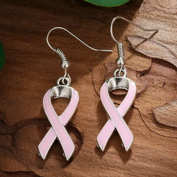 Осведоменост за рака на гърдата Розова панделка обеци розов емайл виси обеци за жени оцелее бижута парти подарък