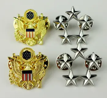  Отличителни знаци на генерал от армията на САЩ Пет звезди Значки за рамо Eagle Pins OF 4 WW2 ВОЕННИ РЕВЕРА INSIGNIA BROOCHE