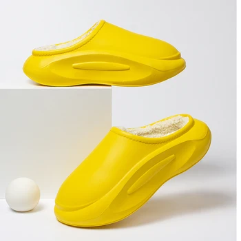 Памучни чехли Дебели подметки Дамски зимни домашни водоустойчиви EVA чехли Топли плюшени чехли за мъже Женски вътрешни чехли