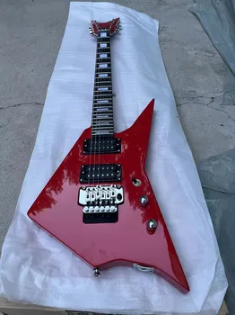 Персонализирана 6-струнна специална форма електрическа китара, червена електрическа китара, сребърен хардуер, Floyd rose bridge, безплатна доставка