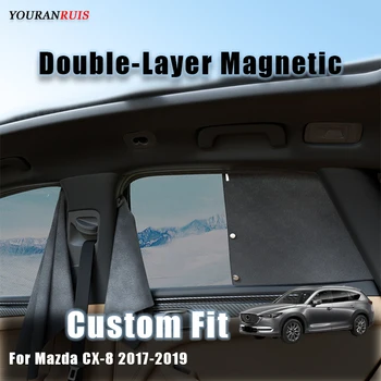 Персонализирана черна двуслойна магнитна анти-UV засенчваща и топлоизолационна завеса за кола за Mazda CX-8 2017-2019