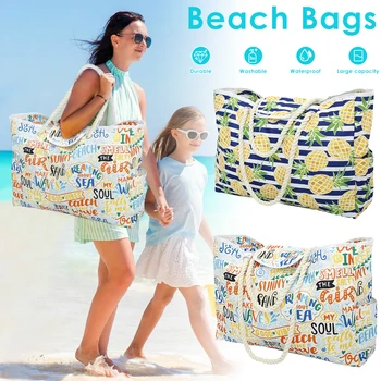  плажна чанта водоустойчива оксфордска кърпа плажна пазарска чанта с тегло 22lb / 10kg голяма лента за басейн ръчна чанта с магнитен бутон