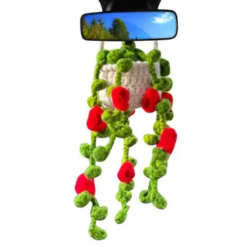 Плетене на една кука Аксесоари за кола Ръчно плетени плетене на една кука растителна кошница за кола Автомобилна висулка Аксесоари за огледала Интериорни орнаменти за автомобили