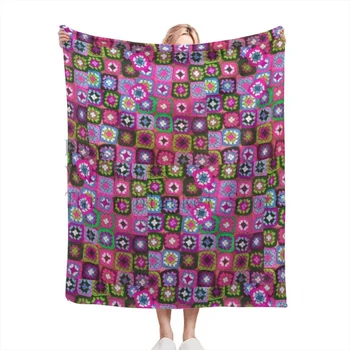 Плетене на една кука одеяло баба квадрат реколта хвърлят одеяла меки кадифе одеяло пътуване легла руно одеяло