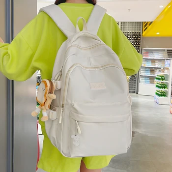 Плътен цвят жените раница найлон водоустойчив училище чанта за момичета голям капацитет пътуване раници многослойни дизайн книжни чанти