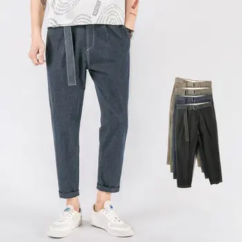 Плюс размер 28-38 мъже джогър дънки пролет лято есен мода случайни глезена дължина ластик шнур талия деним харем панталони