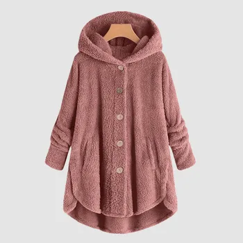 Плюс размер 5XL яке за жени 2023 Нова есен зима топло плюшени извънгабаритни якета и палта копчета качулка палто дама Връхни дрехи