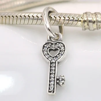 подходящ за гривна Pandora Charms Authentic 925 стерлинги Сребърен символ на доверие Ключ сърце виси чар висулка висулка за жени бижута