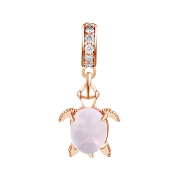 Подходящ за гривни Pandora Murano Glass Pink Sea Turtle Dangle Charm Original 925 Сребърни мъниста за бижута жени