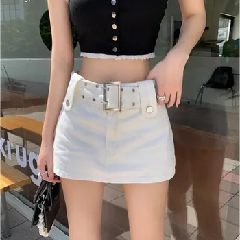 Пола Jean пола бяла плисирана пола екстремни секси мини микро пола Lolita пола дънки пола за жени Faldas Mujer Moda 2020
