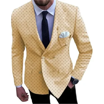 Последен дизайн Chek Dot Men Suits Double Orded Peak Lapel Tuxedo Groom Prom Blazer Terno Masculino Slim Fit 2 бр. Яке + Панталон