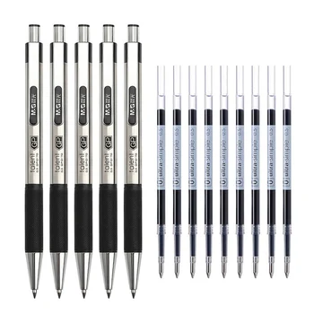  прибиращи се гел писалки от неръждаема стомана, метална топка с топка 0,5 мм фина точка черни сини пръчки знак писалка гладка подарък за писане