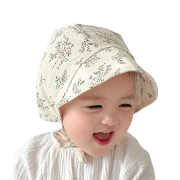 Пролет Есен Панама флорални принцеса шапка бебе козирка капачка открит бебе момичета шапка памук бебе шапка дантела рибар шапка бебе слънце шапка