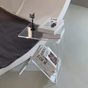 Прост малък диван маси прозрачен акрил страна масичка за кафе дома мебели залив прозорец лаптоп маса спалня хол маса