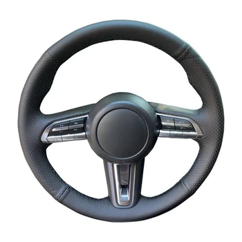  Противоплъзгащ капак на волана на автомобила Ръчно зашита черна естествена кожа за Mazda CX-30 CX30 2020 Mazda 3 Axela 2020